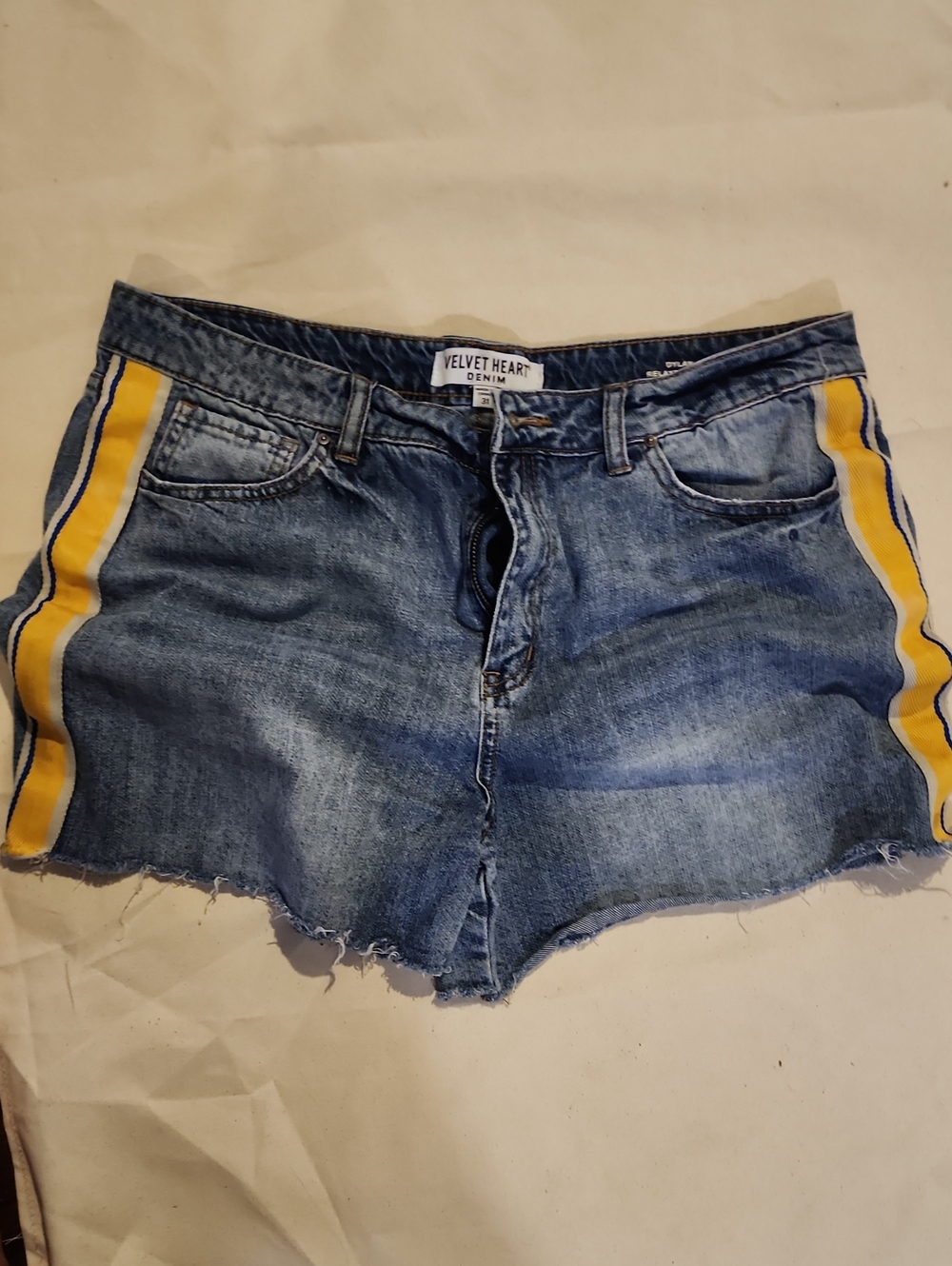 Velvet Heart Denim Blue Jean Shorts with Yellow Side Stripe